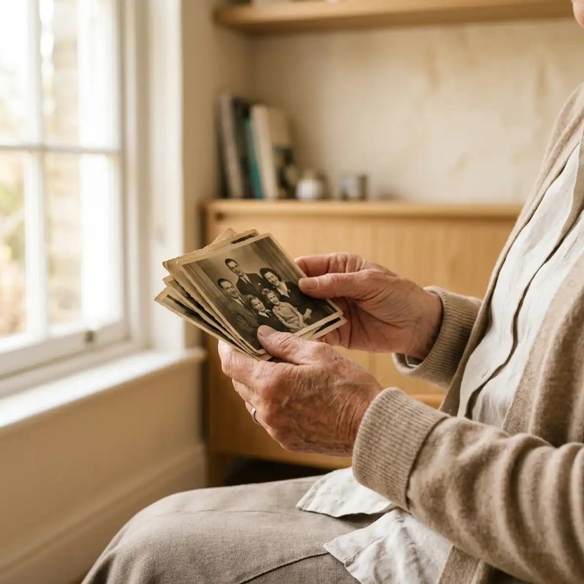Eski aile fotoğraflarını tutan bir elin temsil ettiği aile dizimi yorumları görseli