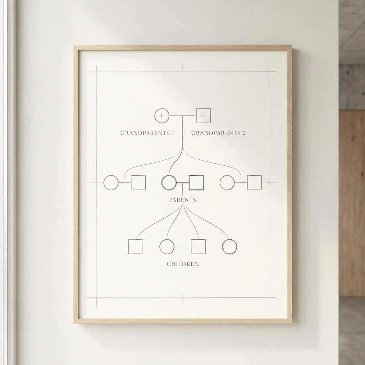 Artistik ve minimalist bir aile ağacı/genogram çizimi